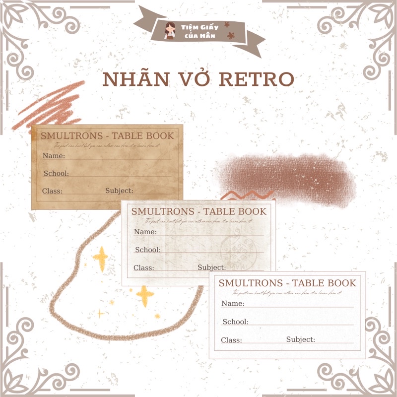 Nhãn vở retro, vintage handmade đơn giản tiện lợi | Tiệm giấy của hân