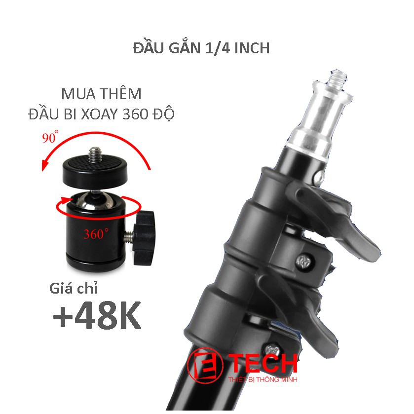 COMBO chân đèn studio 2.1m + Tay treo đa năng (treo đèn, camera, điện thoại)