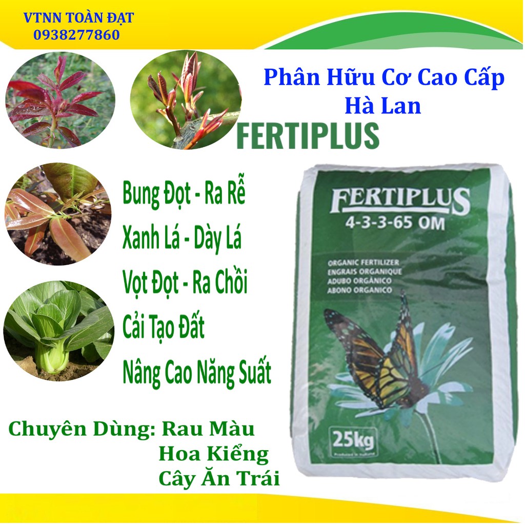 Phân Hữu Cơ Cao Cấp Nhập Khẩu Hà Lan (1kg), phân bón hữu cơ Fertiplus dùng cho hoa hồng, cây kiềng, rau màu...