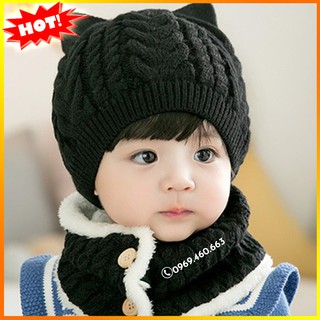Mũ len trẻ em kèm khăn size cho bé từ 3 tháng 3 tuổi