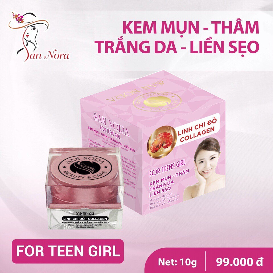 Kem Mụn Thâm - Trắng da - Liền Sẹo For Teen Girl dưỡng chất Linh Chi Đỏ và Collagen SAN NORA (10g)