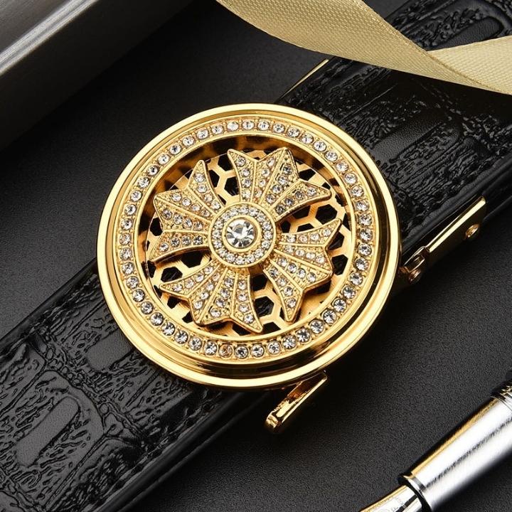 Thắt lưng nam da cao cấp - Tặng kèm 1 mặt - Thiết kế đính đá mặt xoay 360, khóa tự động