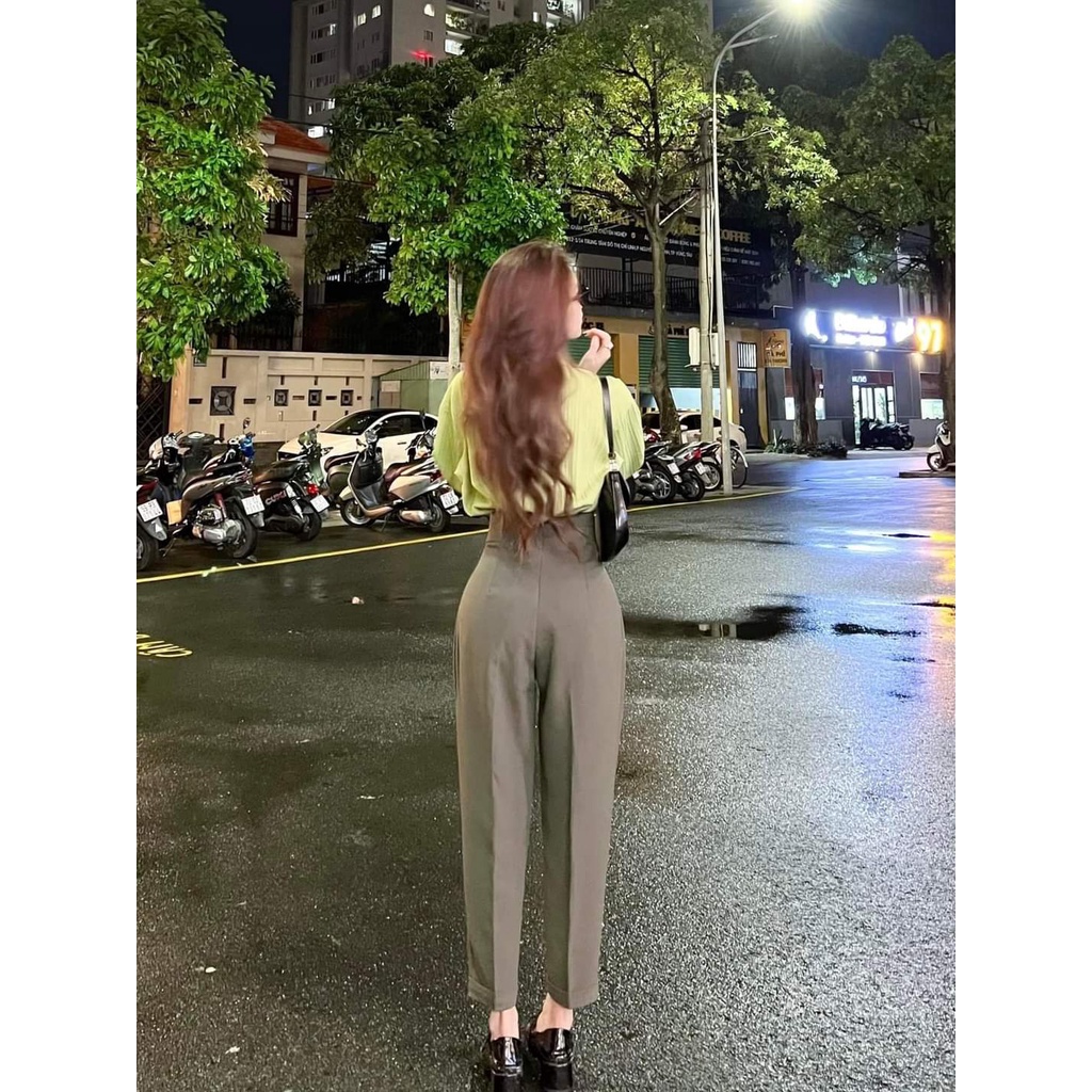 Quần tây nữ lưng cao khóa sau hông đi học làm công sở kiểu dáng quần baggy nữ cạp cao vải tuyết mưa co giãn nhẹ
