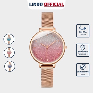 Đồng hồ nữ dây thép lưới vàng hồng D-ZINER NT30  mặt tròn màu gradient free size LINDO