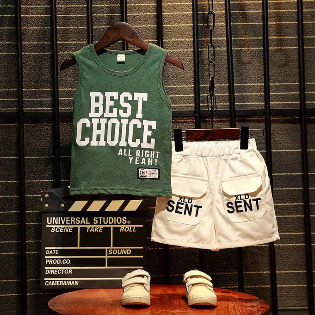 Bộ Áo Thun Sát Nách + Quần Đùi Thời Trang Mùa Hè Cho Bé Trai