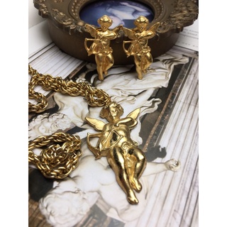 Set bông tai kẹp vintage dây chuyền- thiên thần cupid/ Giáng sinh