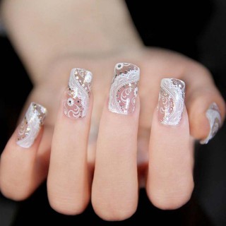 Decal dán móng hoạ tiết ren hoa trắng