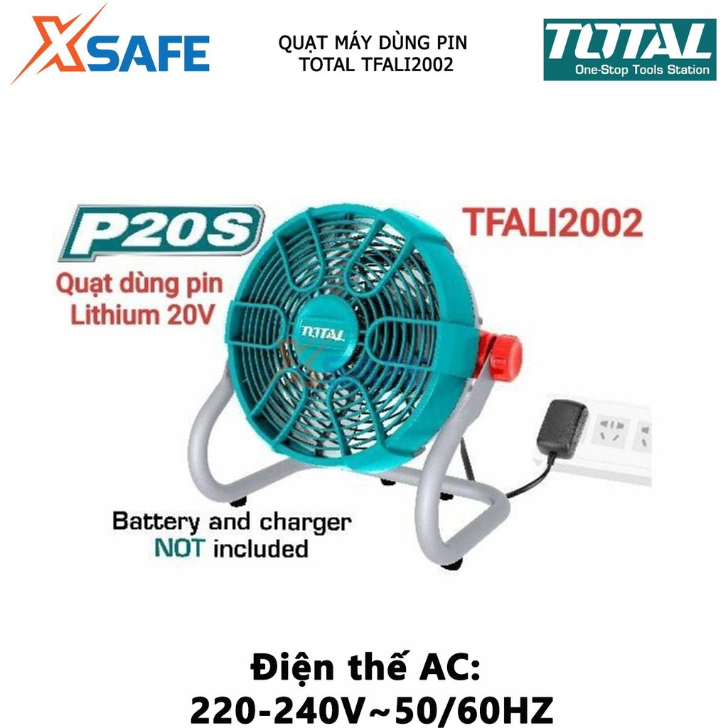Quạt máy dùng pin TOTAL TFALI2002 Quạt máy mini 2 tốc độ gió, điều chỉnh độ nghiêng 0-360 độ - Không kèm pin sạc - XSAFE