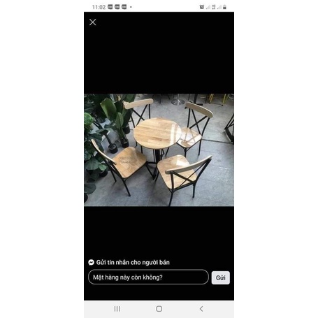Bộ bàn ghế cafe-ghế chữ X-bàn chân sắt mặt gỗ