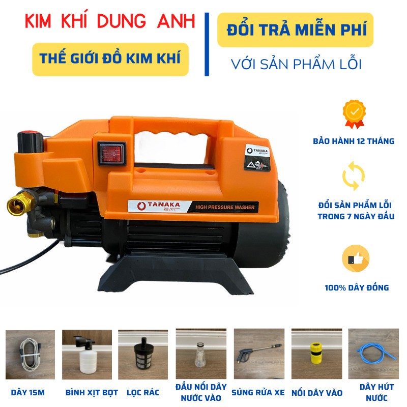 Máy rửa xe mini TANAKA 2500W máy rửa xe bảo hành 12 tháng tặng kèm dụng cụ lau đeo tay - Kim Khí Dung Anh