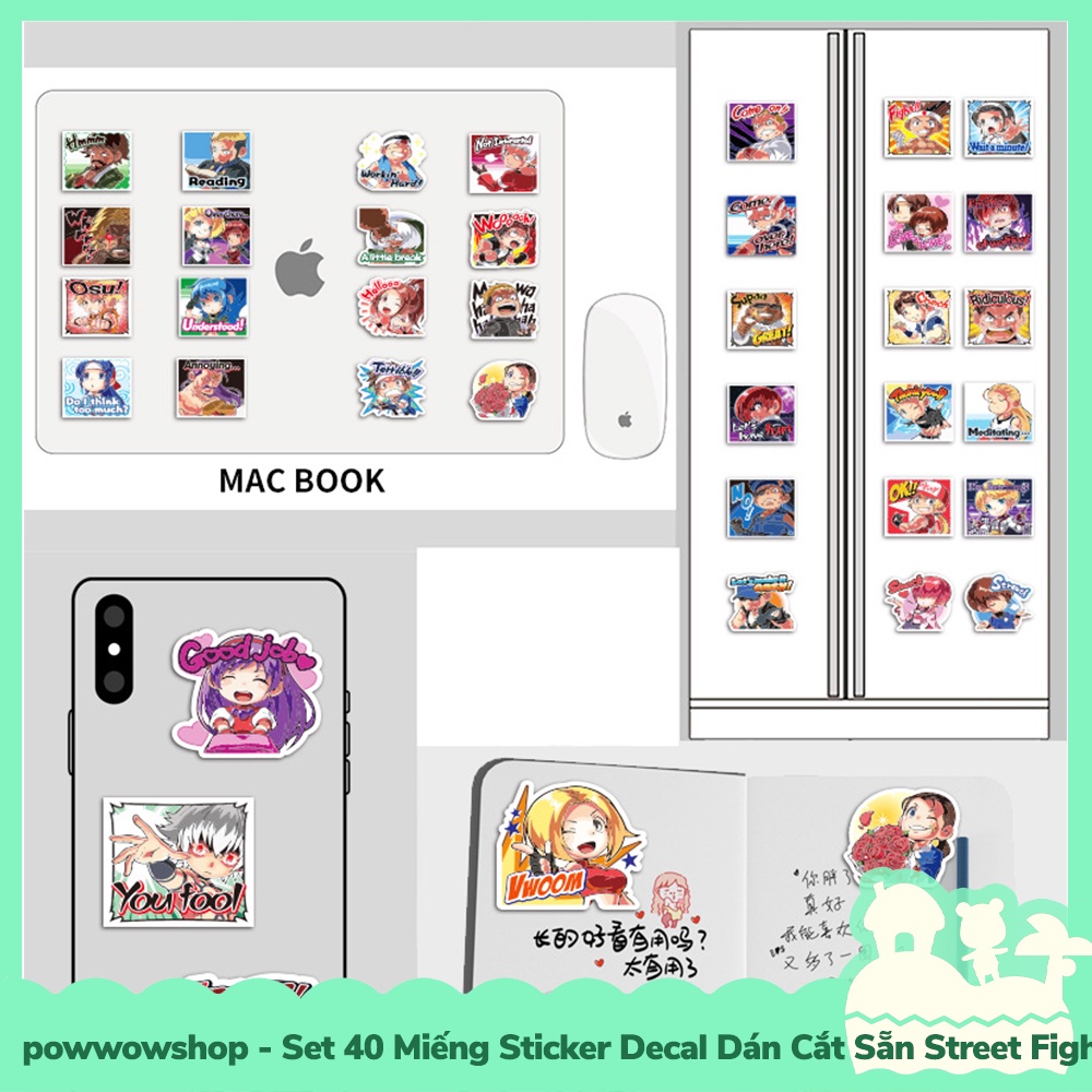 [Sẵn VN - Hỏa Tốc] Set 40 Miếng Sticker Decal Cắt Sẵn DIY Dán Trang Trí Vật Dụng Mẫu Nhân Vật Game Street Fighter Cute M