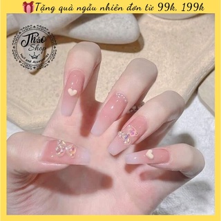 Sét 24 móng tay giả đính đá cao cấp lấp lánh siêu sang( tặng kèm keo và dũa)