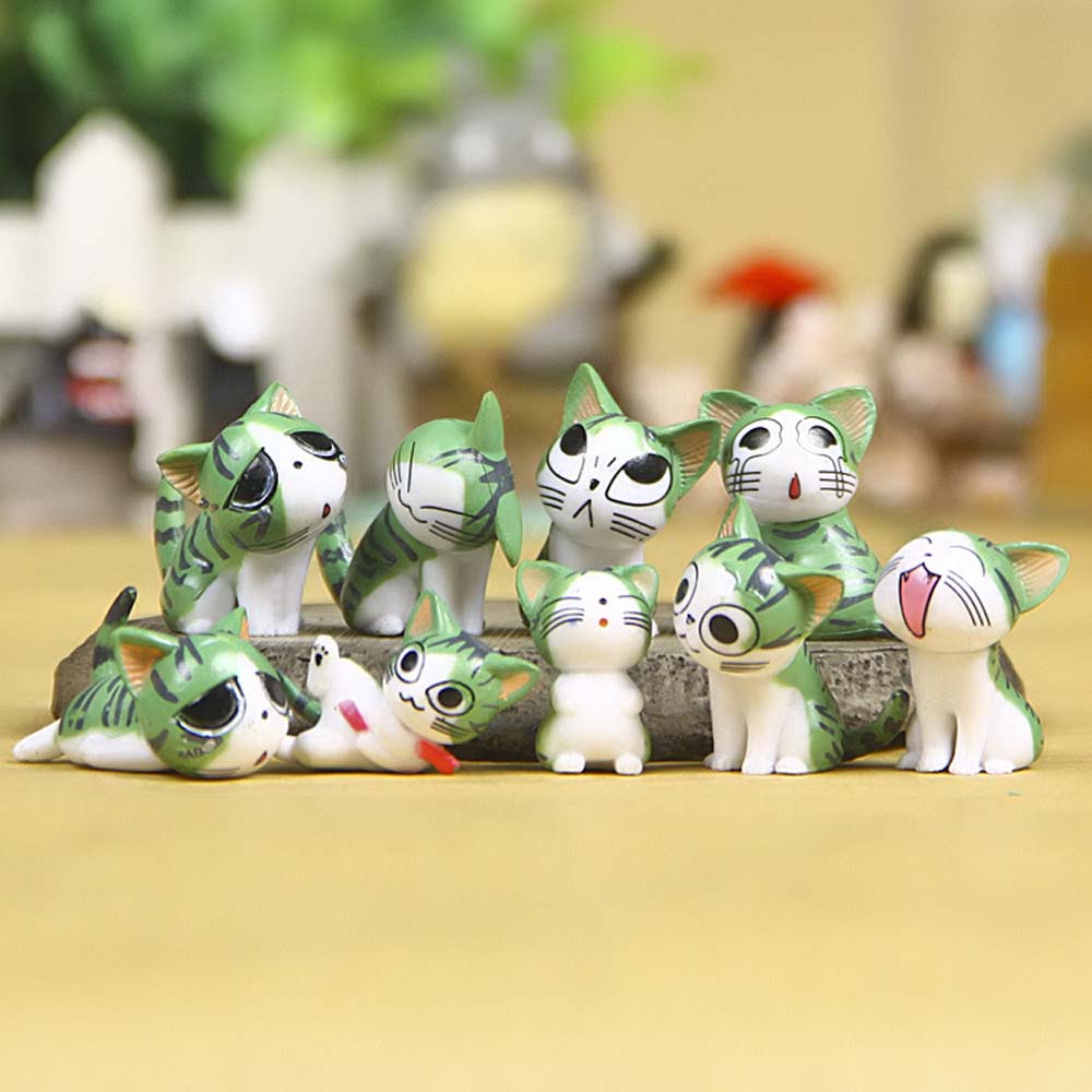 Set 9 mô hình đồ chơi chú mèo phô mai dễ thương dùng trang trí tiểu cảnh DIY