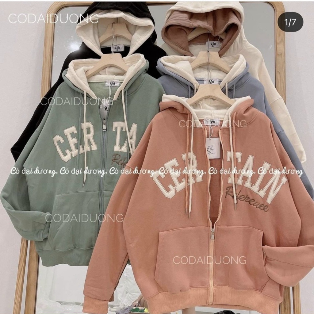 Áo Khoác Nữ Thêu CER TAIN Nón 2 Lớp Chống Nắng Thu Đông - Hoodie Unsiex Thun Nỉ Có Dây Kéo Kiểu