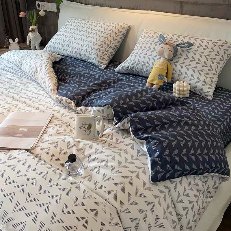 Bộ chăn ga gối cotton poly Lidaco decor phòng ngủ vintage - Chữ V trắng (SP001482) | BigBuy360 - bigbuy360.vn