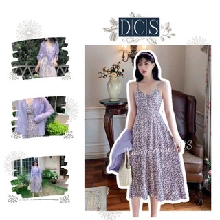 Sét váy maxi dáng dài 02 dây hoa nhí mix áo sơ mi chất voan đũi tím pastel đi biển Xưởng May DCS Mã 967