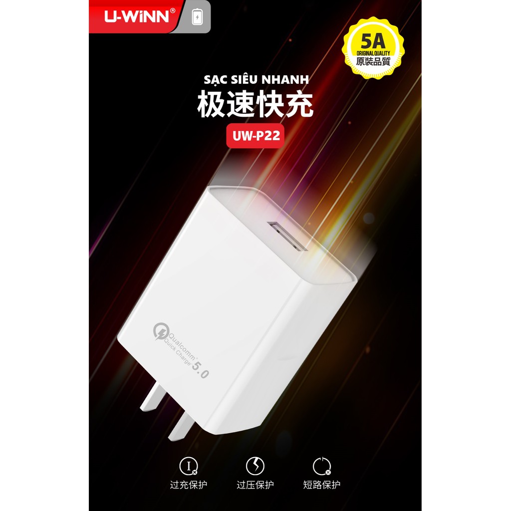 Củ sạc điện thoại 5A - 40W  U-WINN UW-P22 (hàng nội địa trung quốc) Sạc nhanh cho điện thoại, máy tính bảng ...