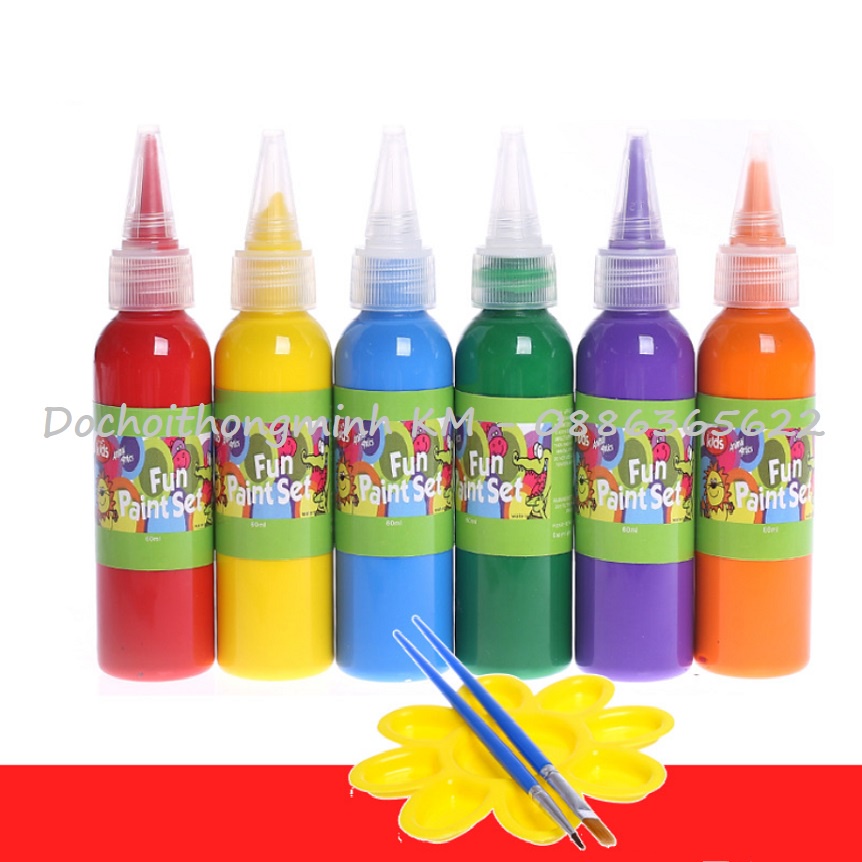 Sơn màu an toàn Acrylic 3D - set 6 màu 12 màu dung tích 60ml/ lọ