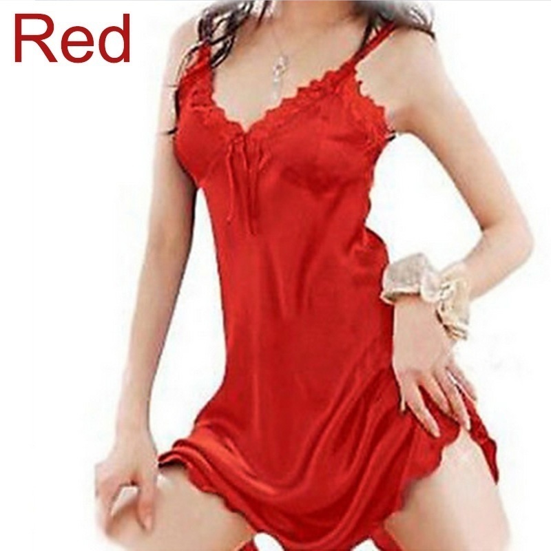 Sexy Sleepwear Phụ nữ Sexy Ngủ Váy ngủ Satin Lụa Ren Áo choàng Ngủ Đầm ngủ S-5XL