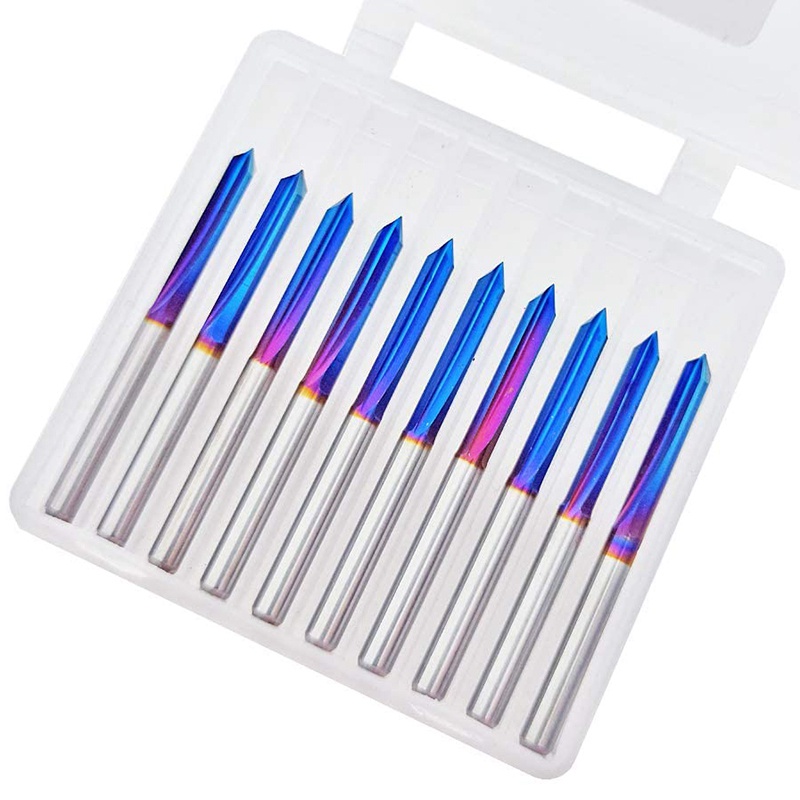 Set 10 Mũi Khoan Thẳng Rãnh Chữ V 60 Độ 2 Rãnh 1 / 8inch Đầu 0.1mm Bits