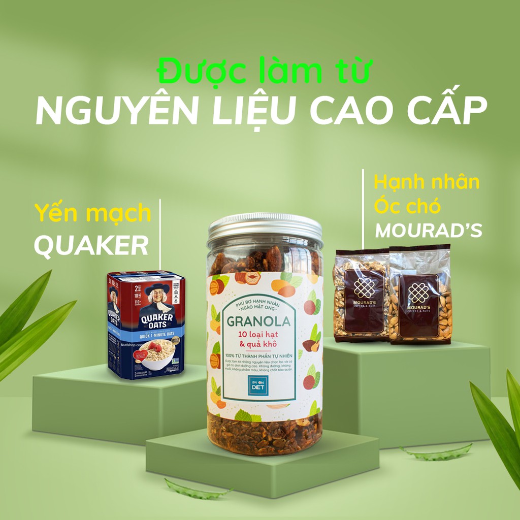 GRANOLA KHÔNG ĐƯỜNG ĂN KIÊNG | PHỦ BƠ HẠNH NHÂN - NGÀO MẬT ONG I 10 LOẠI HẠT &amp; QUẢ KHÔ | 'M ON DIET | 250g - 500g