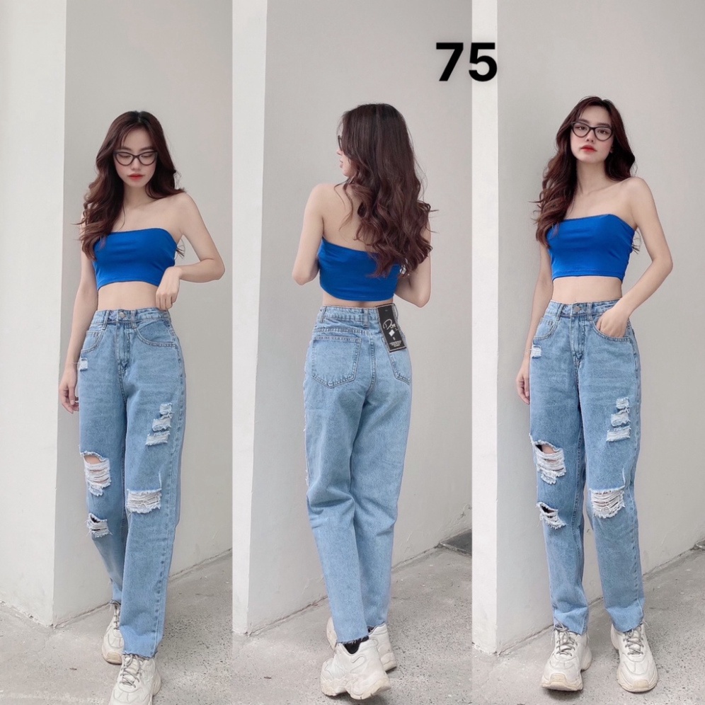 Quần jean baggy cạp cao, quần bò rách gối ống rộng cao cấp sp004 đổi trả nếu không hài lòng | BigBuy360 - bigbuy360.vn
