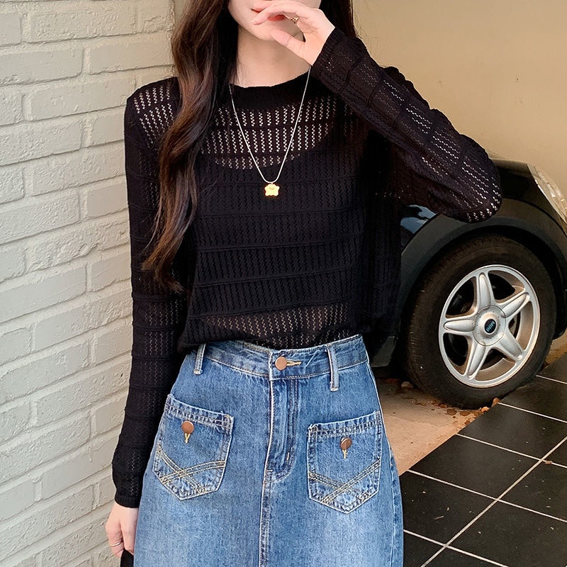 Áo Thun Dệt Kim Mỏng Tay Dài Thời Trang Mùa Thu Hàng Mới Dành Cho Bạn Nữ