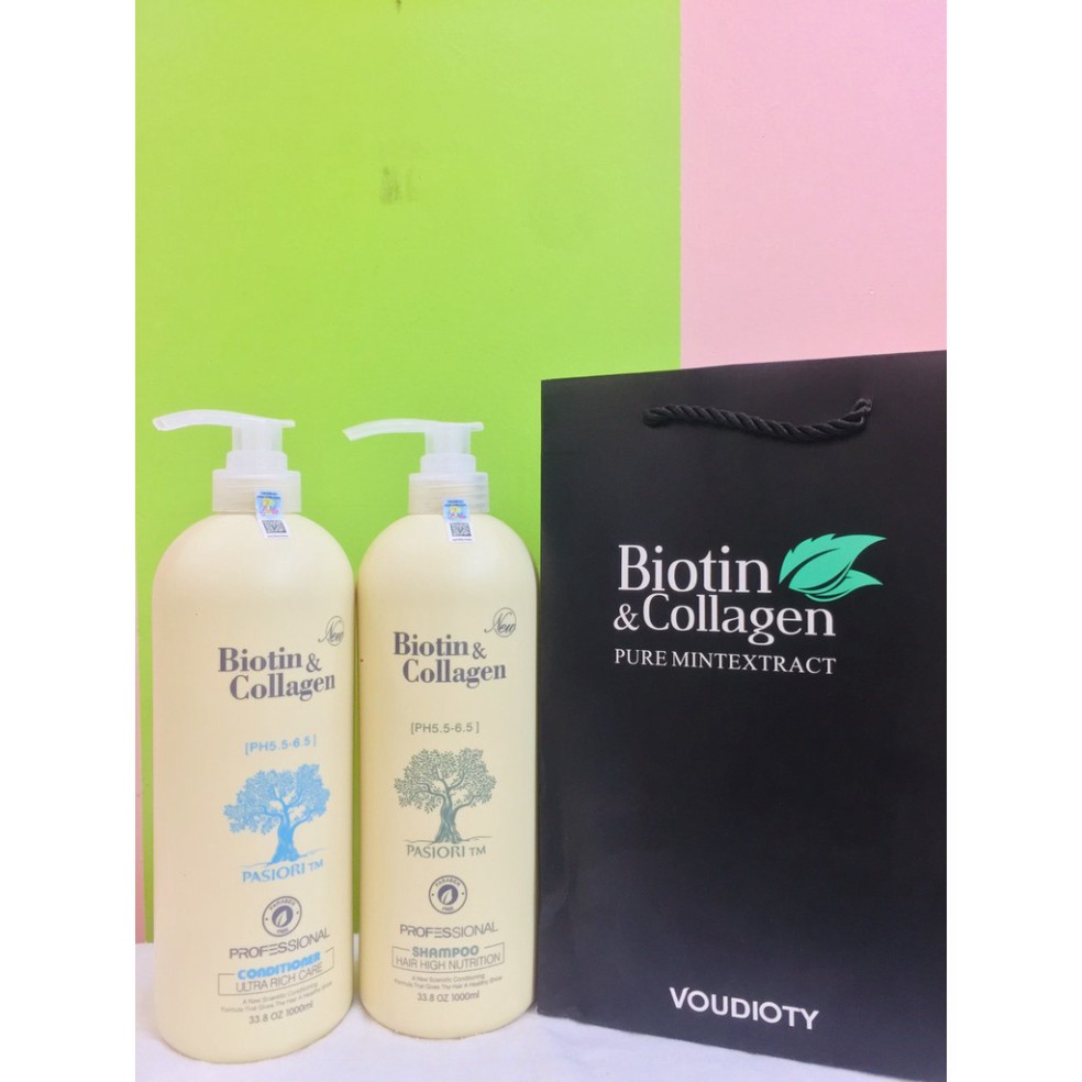 Gía tốt [Chính Hãng] Cặp Dầu Gội Xả BIOTIN Trắng - BIOTIN COLLAGEN Giảm Rụng Tóc Phục Hồi Khô Sơ Hư Tổn 1000ML  Sản phẩm