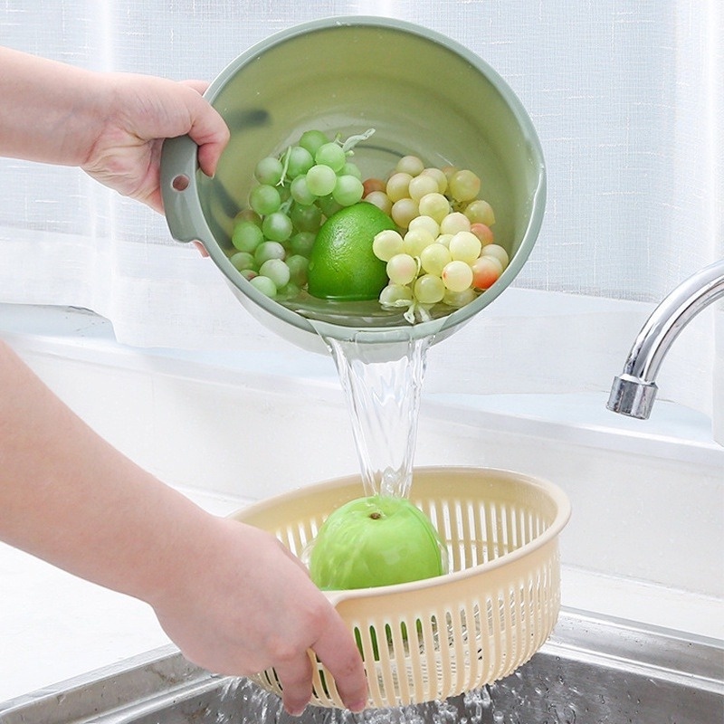 Rổ Rửa Rau Củ Quả Hai Lớp Ráo Nước Đa Năng Có Thể Tháo Rời