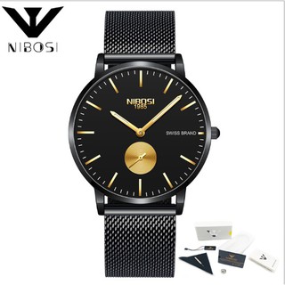 Đồng hồ Nibosi nam dây lưới 2361 fullbox (đen-đen-vàng)