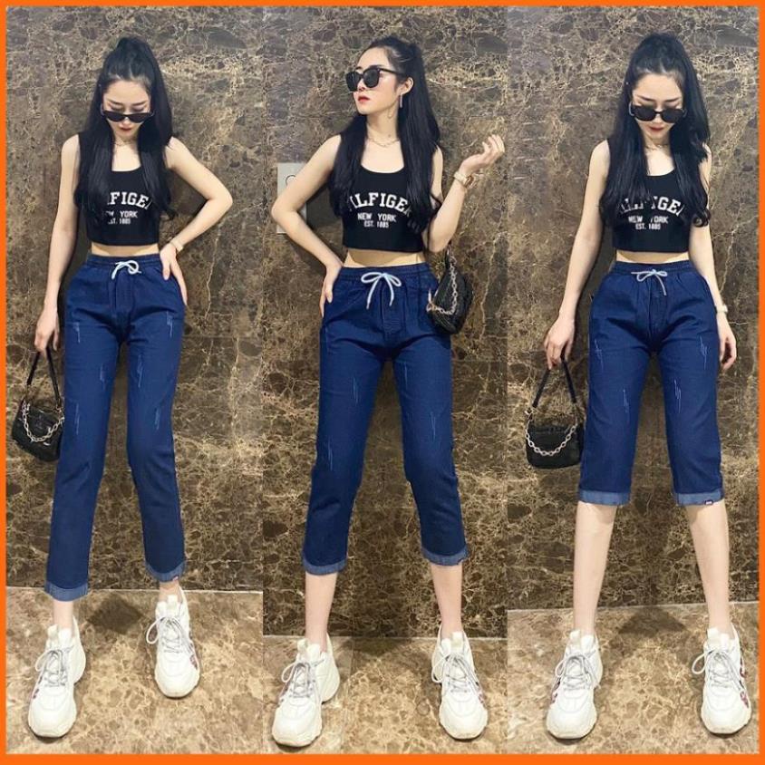 SALE Quần jean lửng nữ cạp chun dáng ngố và lỡ, quần bò nữ MADELA mẫu mới 2021 ! Xịn