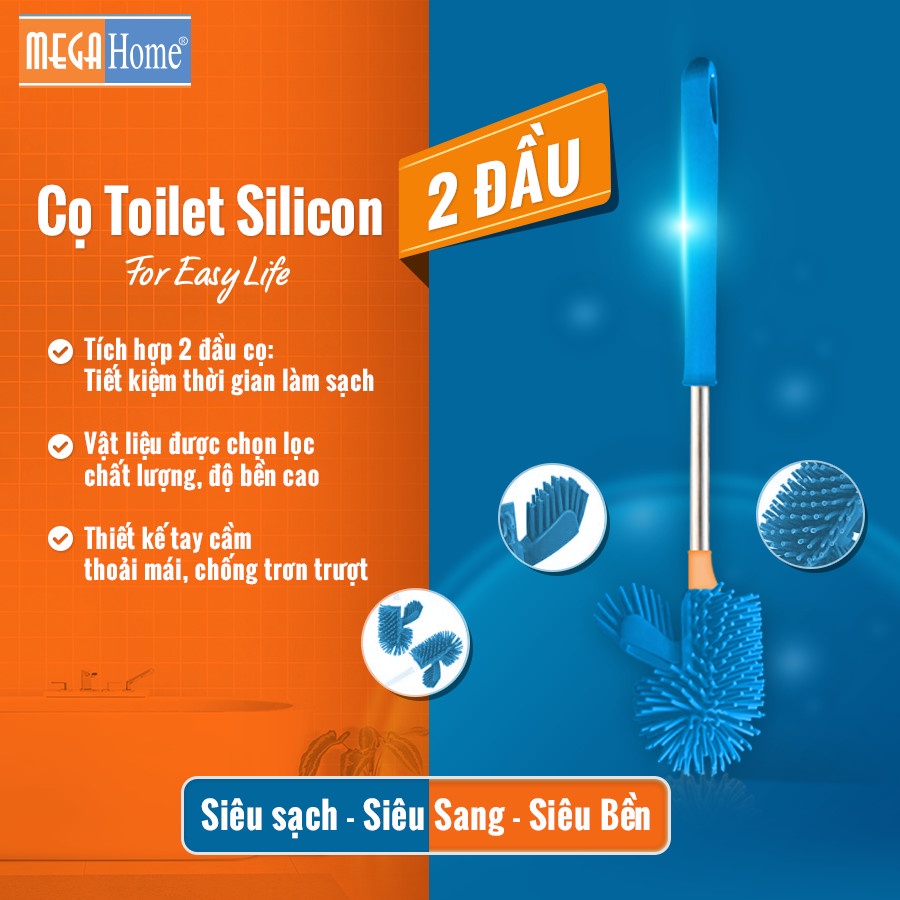 MEGAHOME Cọ 2 đầu rửa bồn cầu, toilet, nhà tắm, nhà vệ sinh chất liệu silicon bền, sạch kháng khuẩn