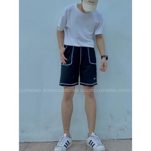 Quần Short Nam Nữ Form Unisex Ống Rộng Vải Thun Cotton Co Giãn Trần Chỉ Nổi GODO G03