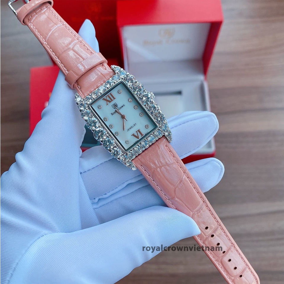 Đồng Hồ Nữ Royal Crown 6111 Dây Da Hồng Chính Hãng Dịu Dàng Nữ Tính