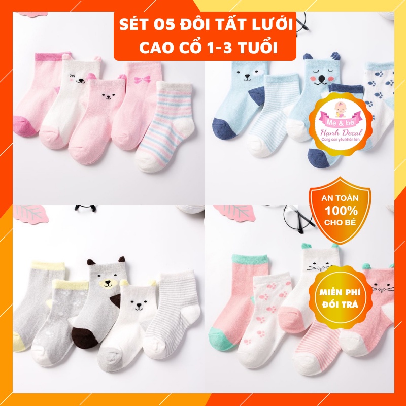 Set 5 tất lưới hè thu cao cấp cổ cao cho bé