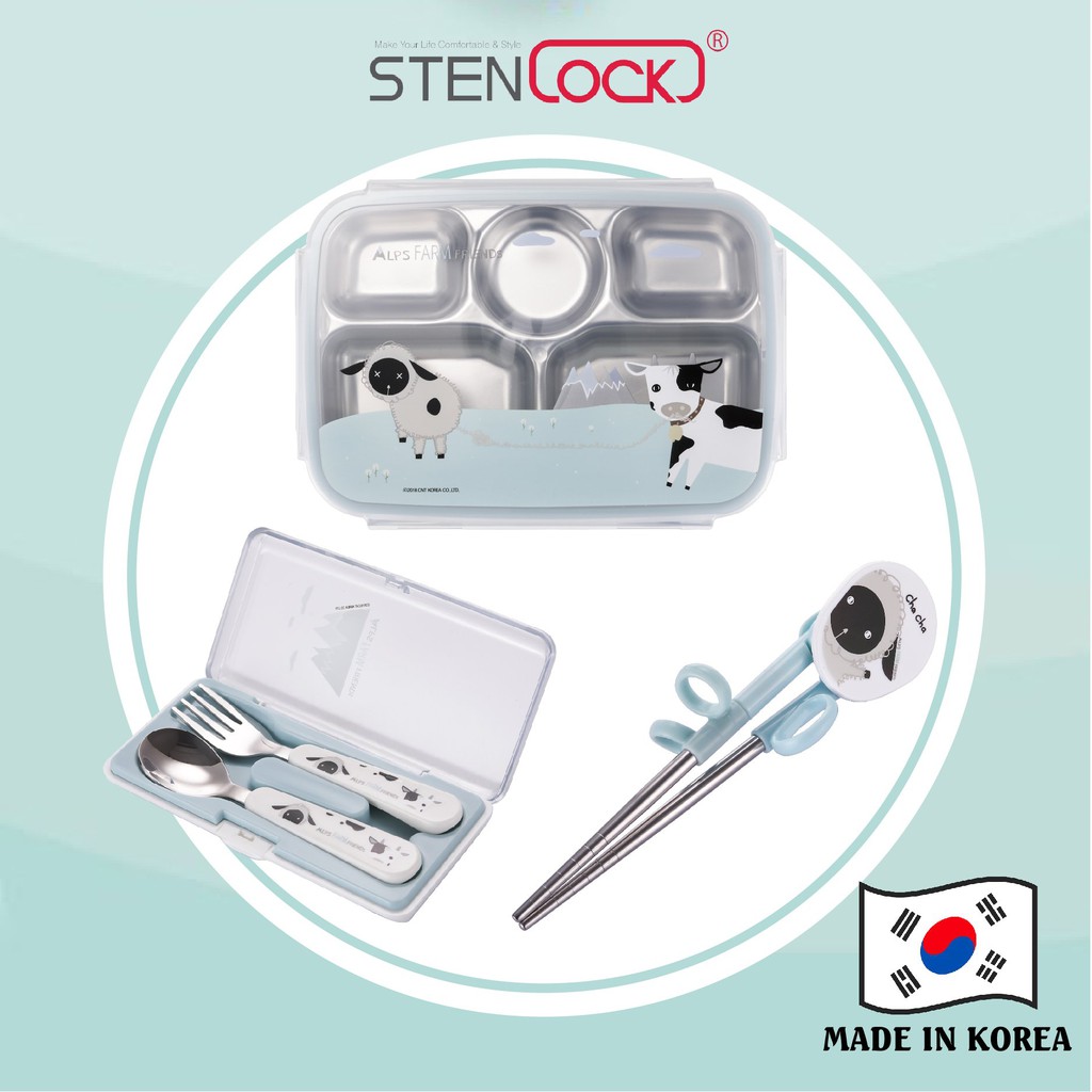 Bộ Combo Sản Phẩm Dụng Cụ Tập Ăn STENLOCK { Khay - Thìa - Nĩa - Đũa } Made in Korea.