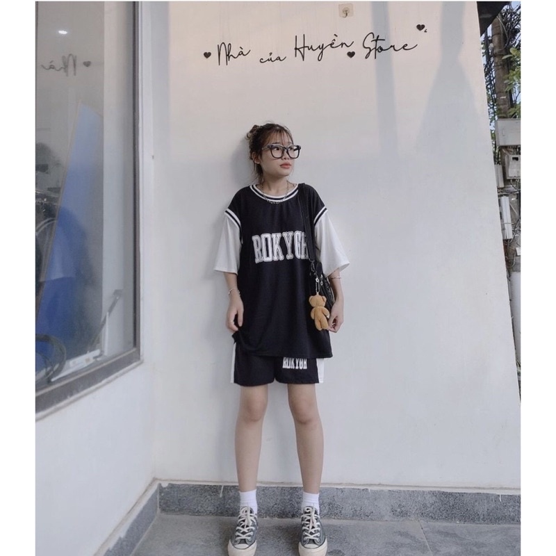 Bộ thể thao nữ dáng rộng bóng rổ ROK YGH sét áo thun phối tanktop quần short đùi oversize basic năng động