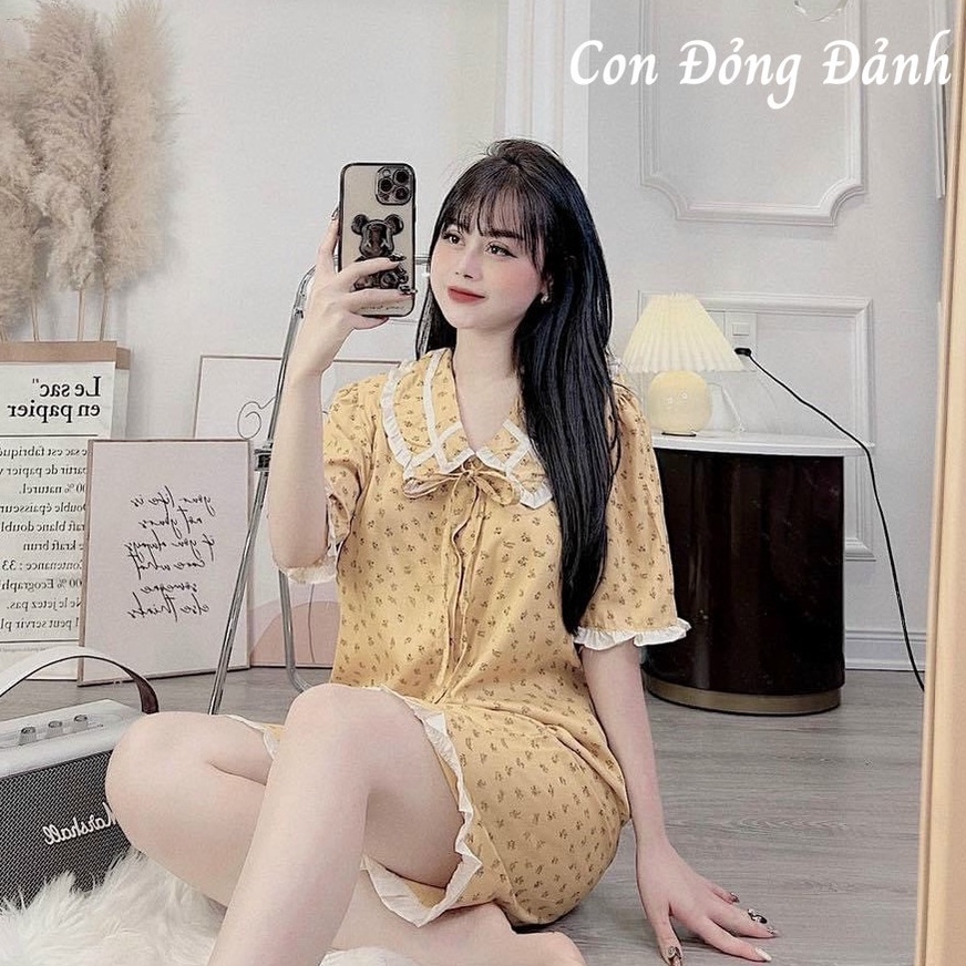Bộ ngủ pyjama bèo nhún ngắn tay - Set Ngủ Nữ Chất Đẹp con đỏng đảnh DN037