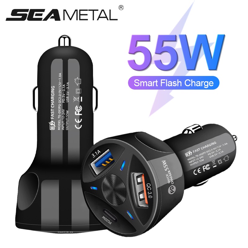 SEAMETAL Tẩu Sạc Nhanh Thông Minh 12V 55W PD 20W QC3.0 USB Type C Cho Xe Hơi