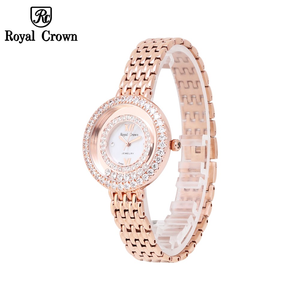 Đồng Hồ Nữ Chính Hãng Royal Crown 3628 dây thép vỏ vàng hồng