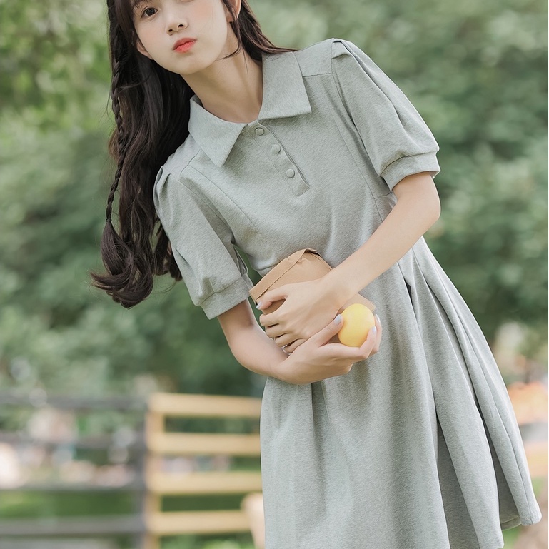Đầm Cổ Polo Tay Phồng Thiết Kế Trang Nhã Cho Nữ