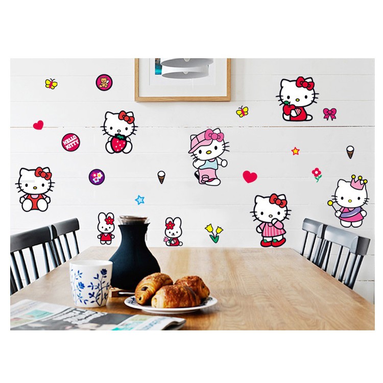 Decal dán tường Hello Kitty 2 - decal trang trí phòng ngủ kitty màu hồng AmyShop