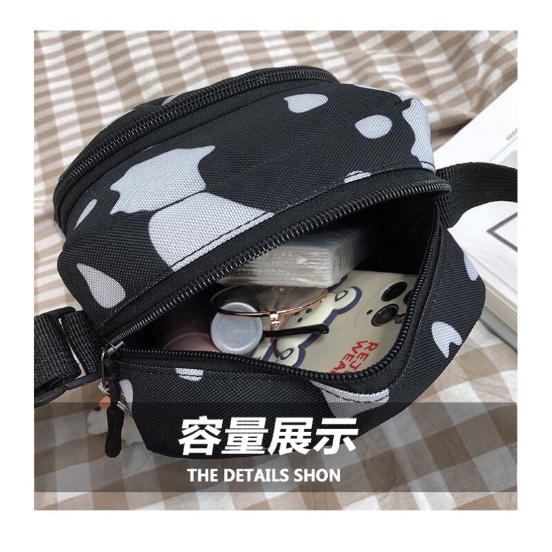 Túi Đeo Vai Da Bò 2 Dây Kéo In Họa Tiết Dễ Thương SC1128