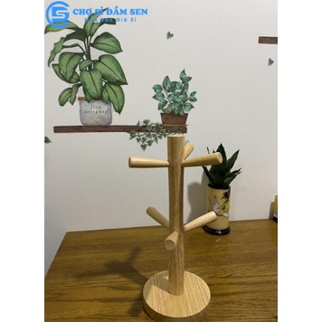 Cọc gỗ treo ly sứ, ly thủy tinh.Giá gỗ hình cây 6 nhanh treo trang sức, treo chìa khóa đa năng G398-CocGoLy