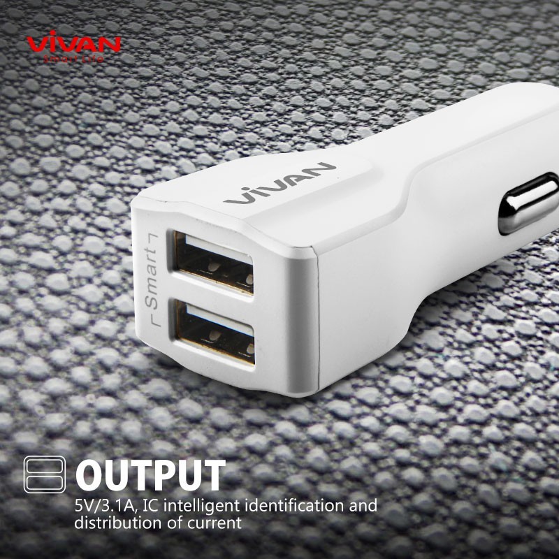 [Mã ELRVA30K giảm 7% đơn 99K] Sạc Xe Hơi VIVAN CC02S 2 Cổng USB Hỗ Trợ Sạc nhanh 5V/3.1A - BẢO HÀNH 1 ĐỔI 1 CHÍNH HÃNG