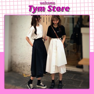 Chân váy dài qua gối, chân váy tầng 2 màu đen trắng Quảng Châu (Hàng Đẹp) TYM STORE HTV105