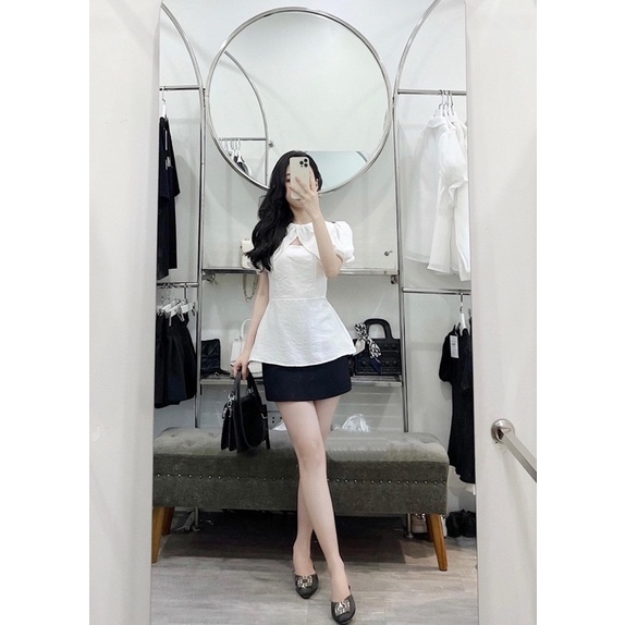 Áo peplum tay bồng cổ nhún, Áo kiểu nữ, áo bánh bèo