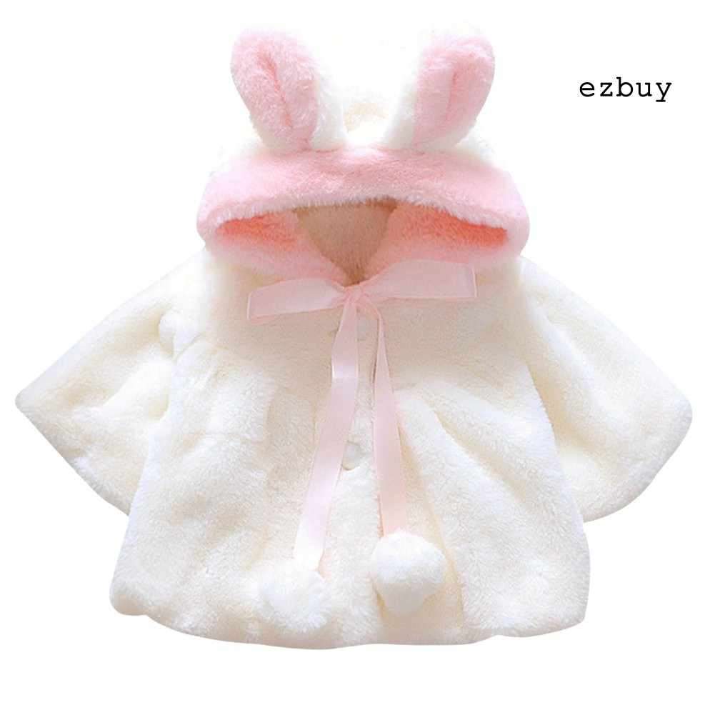 Áo choàng tai thỏ phối lông thú đáng yêu dành cho bé gái
