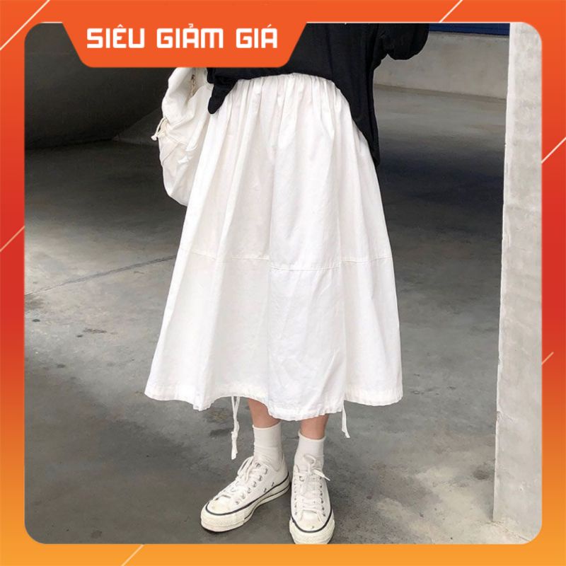 Chân váy dài xoè hàn quốc  qua gối,chân váy chữ a bánh bèo dáng dài,chất voan mềm vintage có dây thút cạp chun | BigBuy360 - bigbuy360.vn