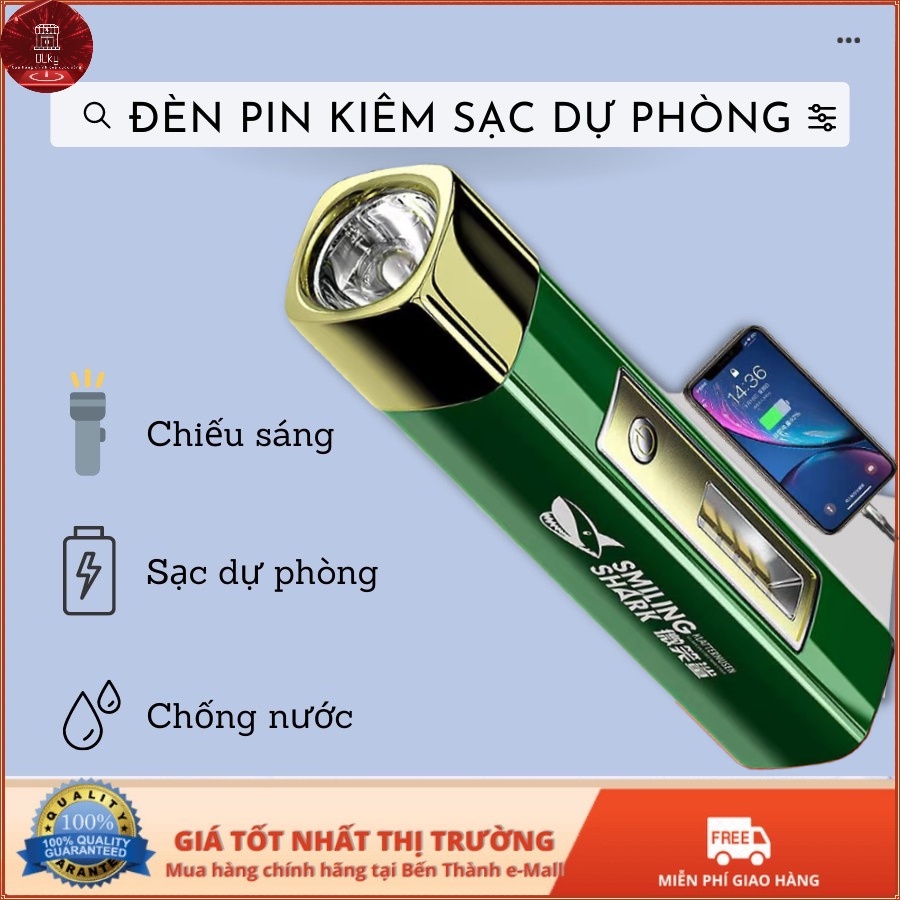 【Siêu sáng, sạc nhanh】 Đèn pin kiêm sạc dự phòng đa năng Smiling Shark,Đèn Pin Mini Siêu Sáng Tiện Lợi Chất Lượng,đèn pin LED mini sạc USB tiện lợi,Đèn pin mini bằng đa năng chống nước chất lượng cao